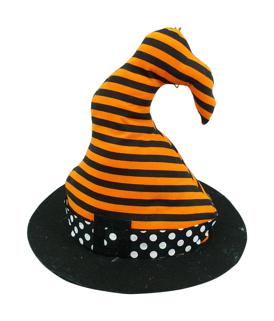 13"H x 13" Dia Plush Stripe Polkadot Witch Hat: Orange, Black - 56552ORBK - White Bayou Wreaths & Supply