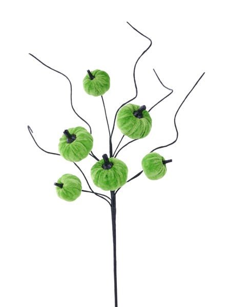 14.5"L Mixed Sizes Velvet Pumpkin Pick: Lime Green - HA049631 - White Bayou Wreaths & Supply