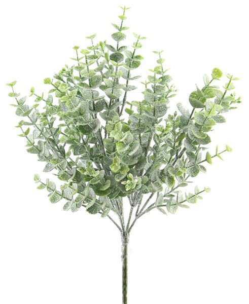 14"H Plastic Icy Eucalyptus Bush : Green w/ Ice - PF1657 - White Bayou Wreaths & Supply