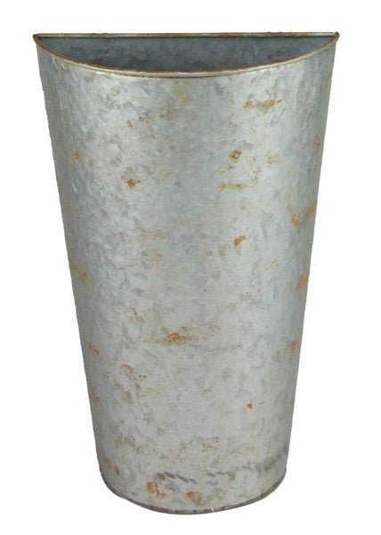 14"H x 8.75"W Antiqued Galvanized Wall Vase - KE1554 - White Bayou Wreaths & Supply