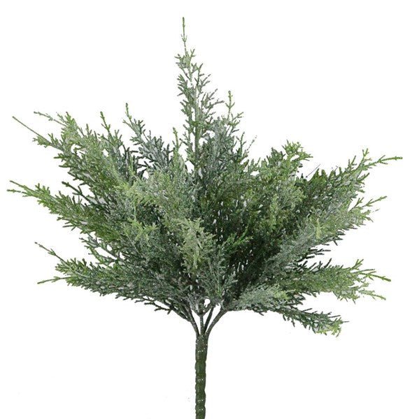 14"L Plastic Glittered Juniper Bush: Green, Silver - XS2019 - White Bayou Wreaths & Supply