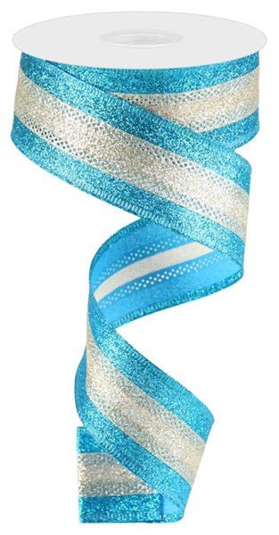 1.5" 3 - In - 1 Shimmer Glitter: Turquoise, Champagne (10 Yards) RGA8219N4 - White Bayou Wreaths & Supply