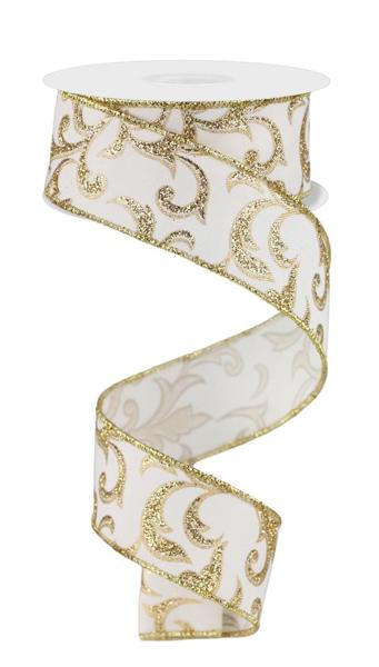 1.5" Acanthus Leaf Ribbon: Ivory, Gold (10 Yards) RGE184237 (Copy) - White Bayou Wreaths & Supply