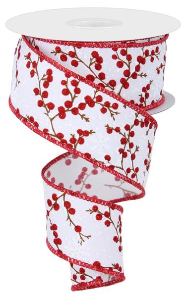 1.5" Berry Branches w/Snow: White, Red, Brown (10 Yards) RGE104227 - White Bayou Wreaths & Supply