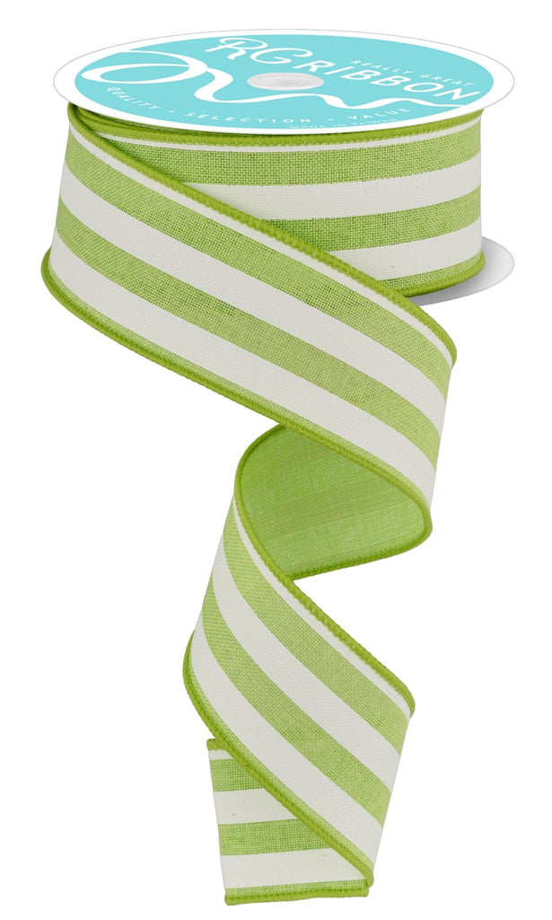 1.5" Cabana Stripe: Bright Green, White (10 Yards) RGC1562H2 - White Bayou Wreaths & Supply