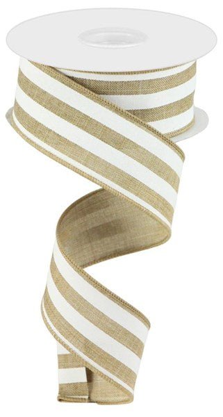 1.5" Cabana Stripe: Light Beige, White (10 Yards) RGC156201 - White Bayou Wreaths & Supply