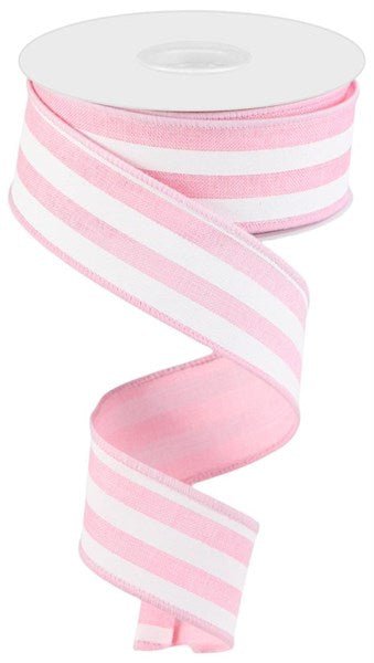 1.5" Cabana Stripe: Light Pink, White (10 Yards) RGC156215 - White Bayou Wreaths & Supply