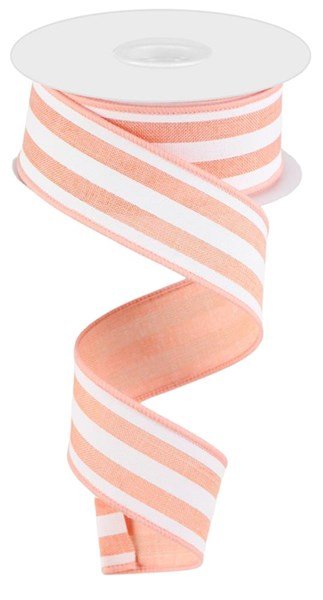 1.5" Cabana Stripe: Peach, White (10 Yards) RGC156221 - White Bayou Wreaths & Supply