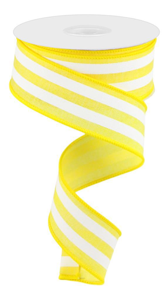 1.5" Cabana Stripe: Yellow, White (10 Yards) RGC156229 - White Bayou Wreaths & Supply