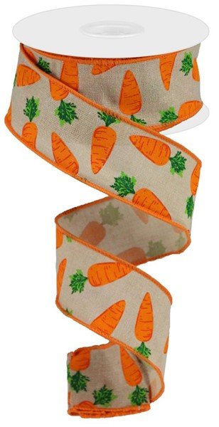 1.5" Carrots On Cotton: Tan, Orange, Green (10 Yards) RGA1587F2 - White Bayou Wreaths & Supply