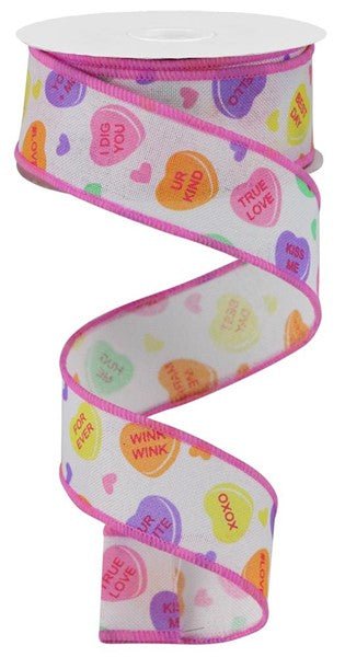 1.5" Conversation Hearts On Royal: (10 Yards) RGA149027 - White Bayou Wreaths & Supply