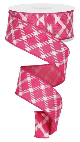 1.5" Diamond Check/Faux Royal Burlap: Fuchsia, White (10 Yards) RGE161007 - White Bayou Wreaths & Supply