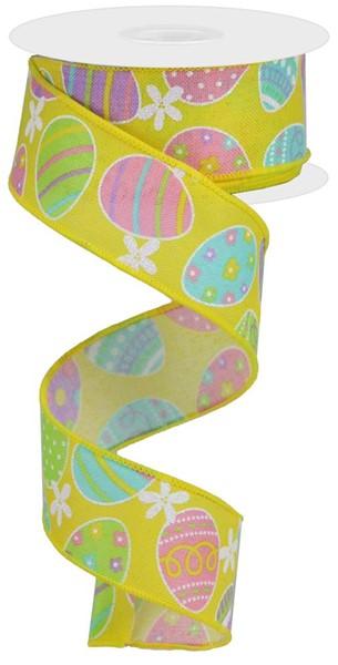 1.5" Easter Eggs On Royal: Soft Yellow, Lt Pink, Green, Lav (10 Yards) RGA1656AK - White Bayou Wreaths & Supply