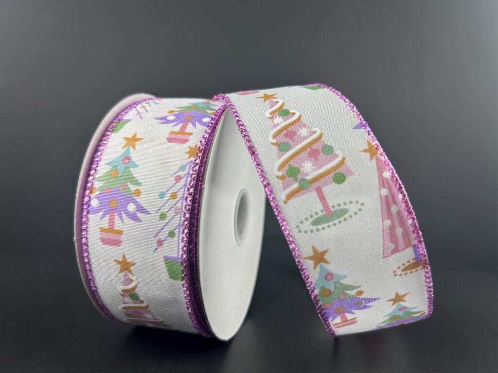 1.5" Fun Christmas Trees Ribbon: Pastel Christmas (10 Yards) 71407 - 09 - 30 - White Bayou Wreaths & Supply