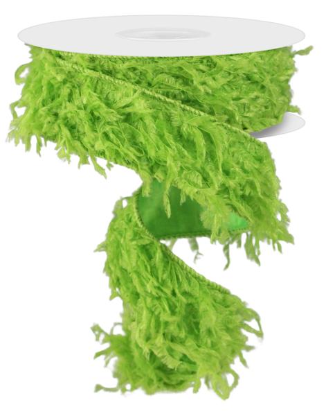 1.5" Furry Ribbon: Lime Green (10 Yards) RN588409 - White Bayou Wreaths & Supply