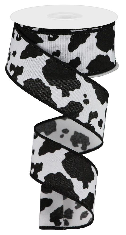 1.5" Fuzzy Cow Print: Black, White (10 Yards) RGB137602 - White Bayou Wreaths & Supply