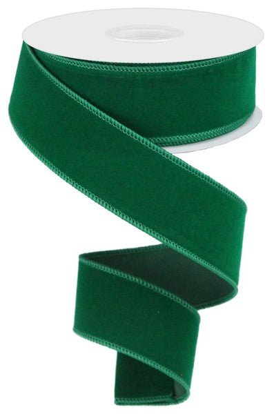 1.5" Indoor Velvet Ribbon: Emerald Green (10 Yards) RL194206 - White Bayou Wreaths & Supply