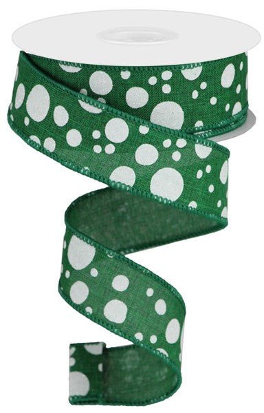 1.5" Irregular Dots On Royal: Emerald, White, Silver (10 Yards) RGA166506 - White Bayou Wreaths & Supply