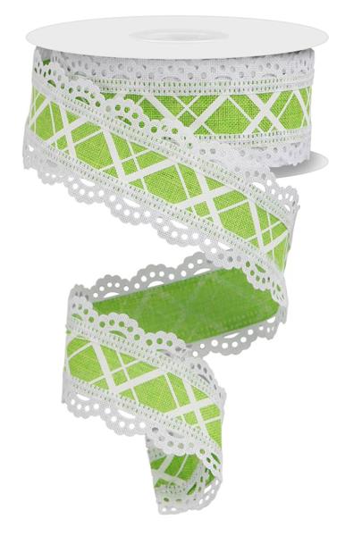 1.5" Line Check w/ Lace (10 Yards) RGA856533 - White Bayou Wreaths & Supply