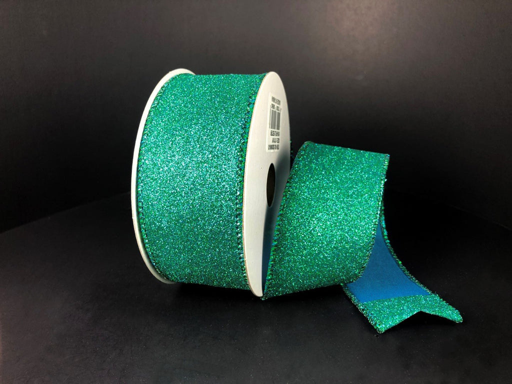 1.5" Lustrous Glitter Ribbon: Peacock Blue (10 Yards) X820609 - 33 - White Bayou Wreaths & Supply