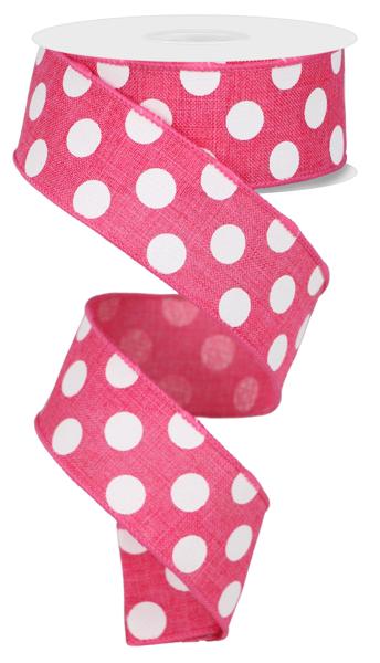 1.5" Medium Multi Dots: Hot Pink, White (10 Yards) RX914511 - White Bayou Wreaths & Supply