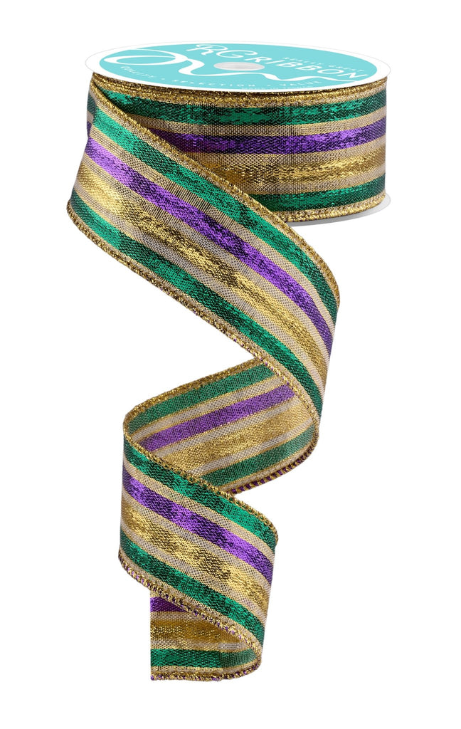 1.5" Metallic Stripe: Mardi Gras (10 Yards) RGF1488WY - White Bayou Wreaths & Supply