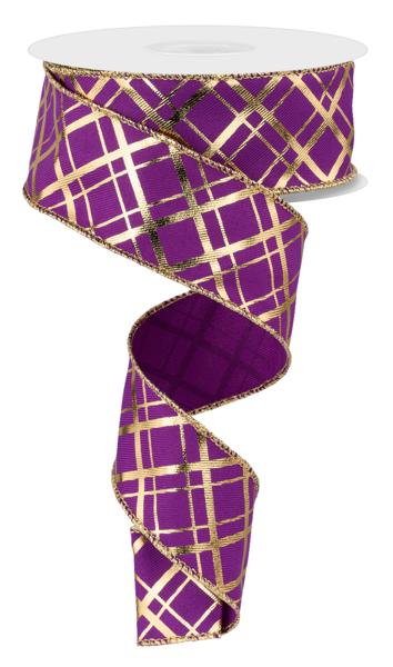 1.5" Metallic Thick/Thin Diagonal: Purple, Gold (10 Yards) RGE1673CN - White Bayou Wreaths & Supply