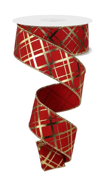 1.5" Metallic Thick/Thin Diagonal: Red, Gold (10 Yards) RGE167336 - White Bayou Wreaths & Supply