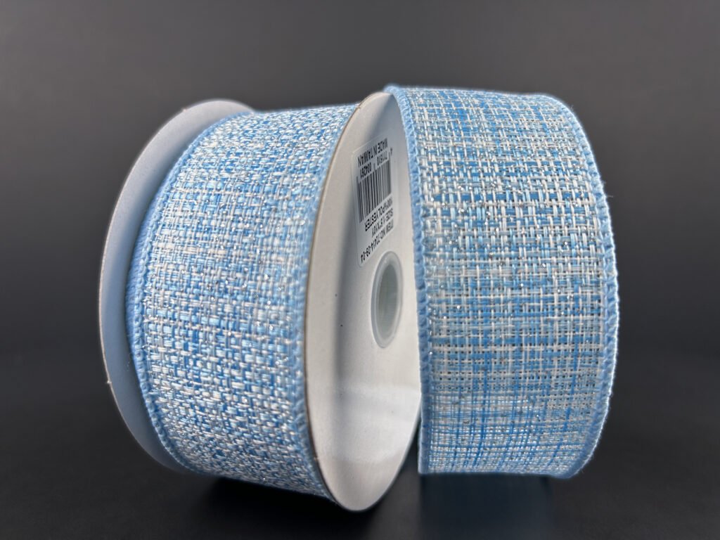 1.5" Metallic Tweed: Light Blue, White, Silver (10 Yards) 72414 - 09 - 04 - White Bayou Wreaths & Supply