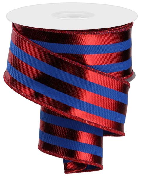 1.5" Metallic Vertical Stripes: Royal Blue, Red (10 Yards) RGE1431RC - White Bayou Wreaths & Supply