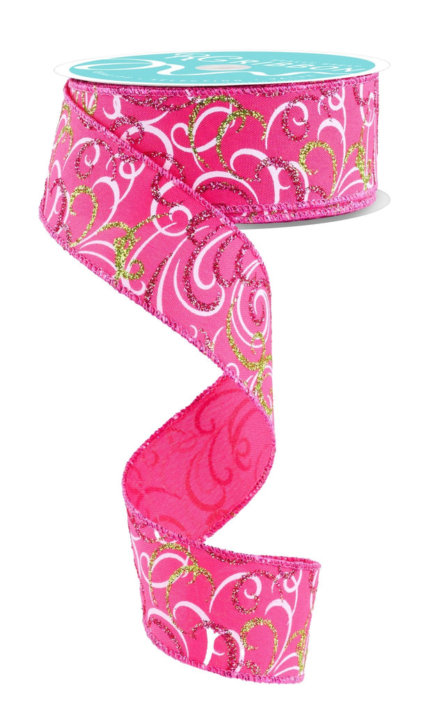 1.5" Multi Swirls: Hot Pink, Lime, White (10 Yards) RGF133211 - White Bayou Wreaths & Supply