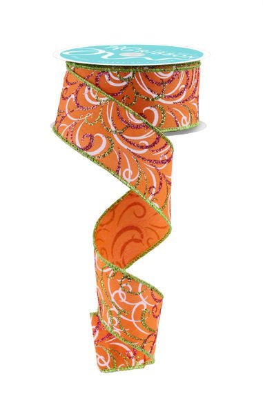 1.5" Multi Swirls: Orange, Lime (10 Yards) RGF133220 - White Bayou Wreaths & Supply