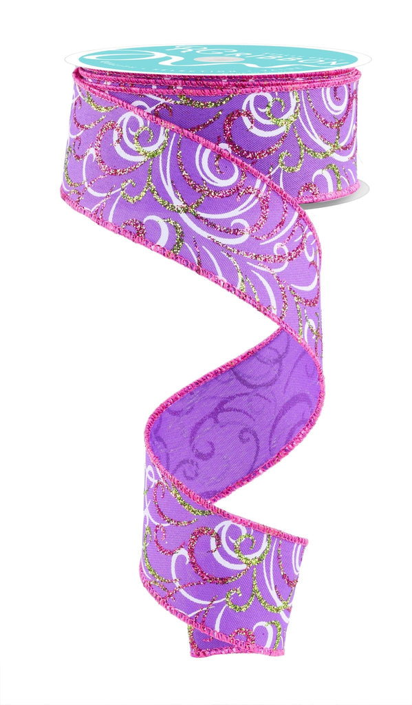 1.5" Multi Swirls: Purple, Hot Pink, Lime (10 Yards) RGF154423 - White Bayou Wreaths & Supply