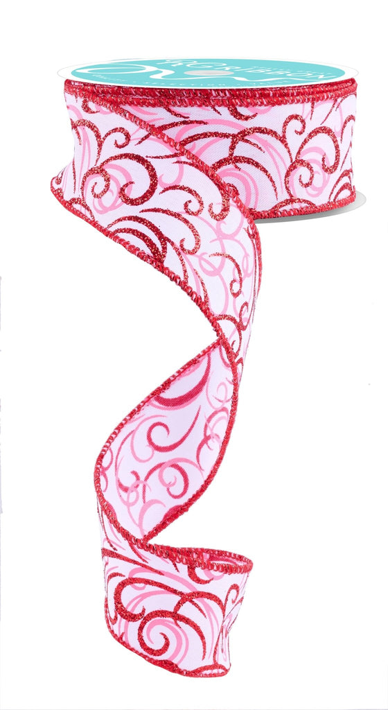 1.5" Multi Swirls: White, Red, Pink (10 Yards) RGF132227 - White Bayou Wreaths & Supply