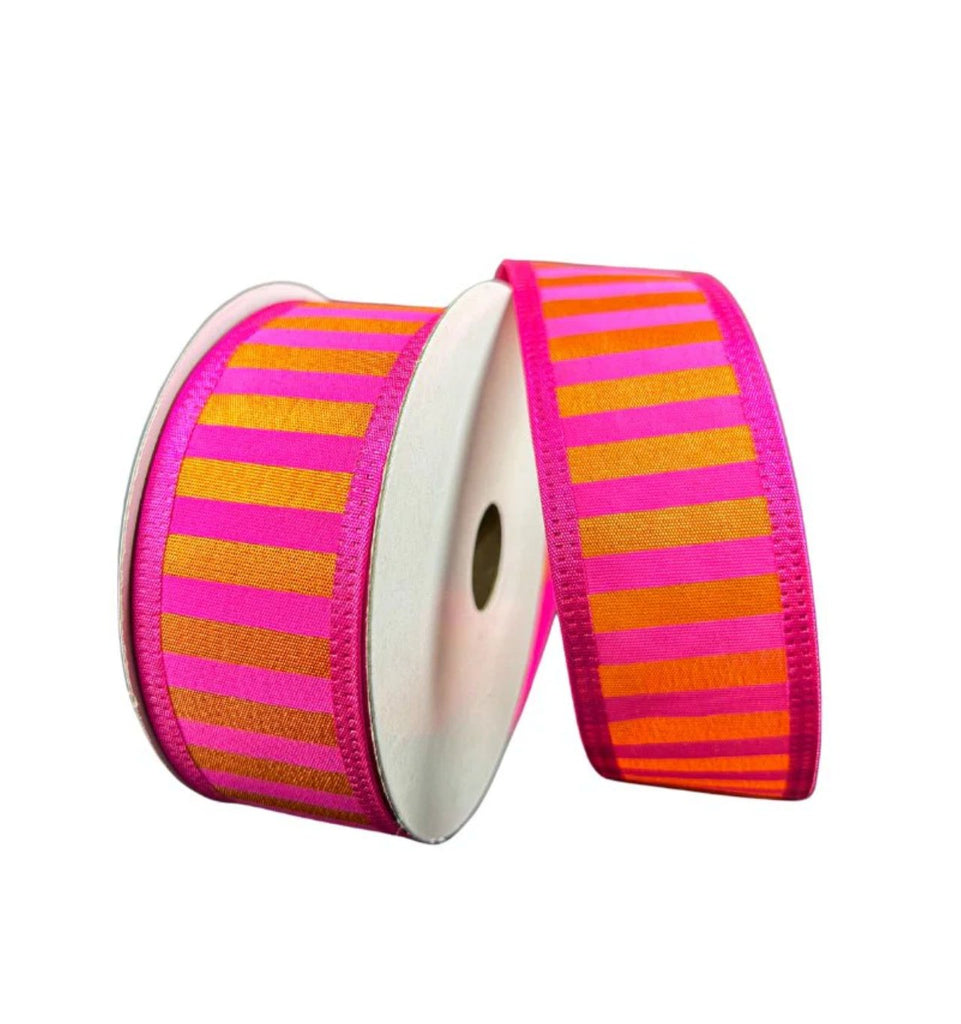 1.5" Satin Horizontal Stripes: Fuchsia, Orange (10 Yards) 46426 - 09 - 19: - White Bayou Wreaths & Supply