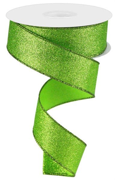 1.5" Shimmer Glitter: Lime Green (10 Yards) RGC1596E9 - White Bayou Wreaths & Supply