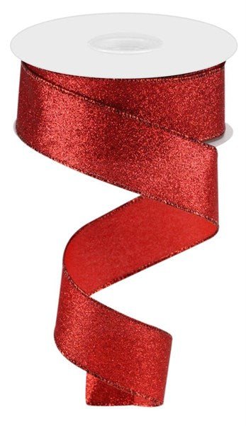 1.5" Shimmer Glitter: Red (10 Yards) RGC159624 - White Bayou Wreaths & Supply