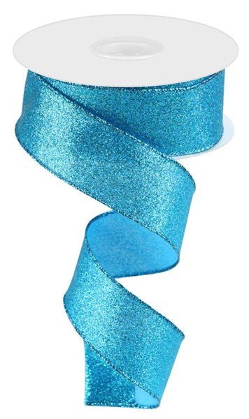 1.5" Shimmer Glitter: Turquoise (10 Yards) RGC1596A2 - White Bayou Wreaths & Supply