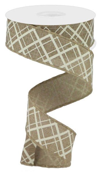 1.5" Thick/Thin Diagonal Check: Light Beige, Ivory (10 Yards) RGA1505TT - White Bayou Wreaths & Supply