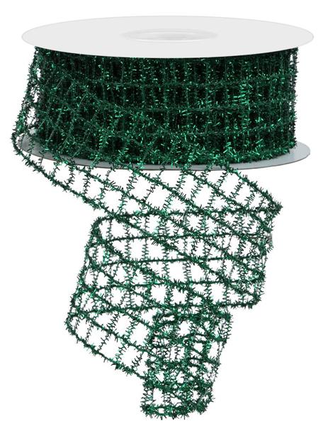 1.5" Tinsel Mesh: Emerald Green (10 Yards) RM997506 - White Bayou Wreaths & Supply