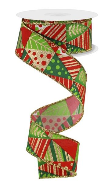 1.5" Triangle Multi Tree: Gold, Green, Red (10 Yards) RGE183627 - White Bayou Wreaths & Supply