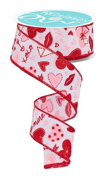 1.5" Valentine Graphics: White, Red, Pink (10 Yards) RGF116227 - White Bayou Wreaths & Supply