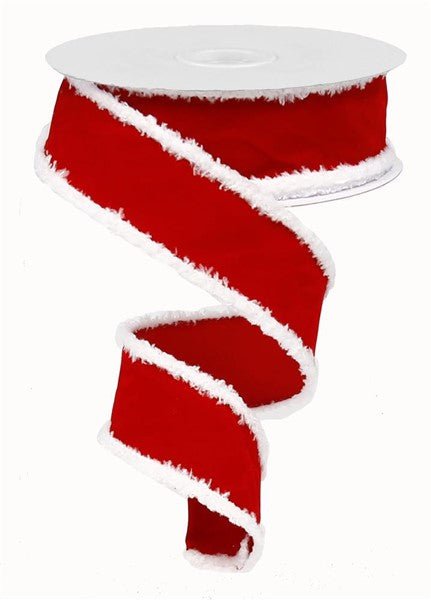 1.5" Velvet w/Drift: Red, White (10 Yards) RG0189224 - White Bayou Wreaths & Supply