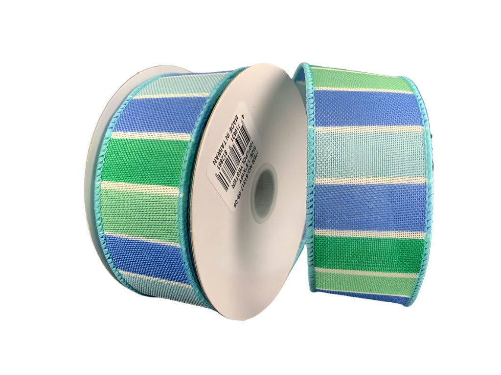 1.5" Vertical Stripe: Mint, Seafoam Green, Dusty Blue (10 Yards) 61317 - 09 - 05 - White Bayou Wreaths & Supply