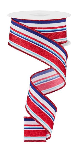 1.5" Vertical Stripe: Red, White, Blue (10 Yards) RGE1821KY - White Bayou Wreaths & Supply