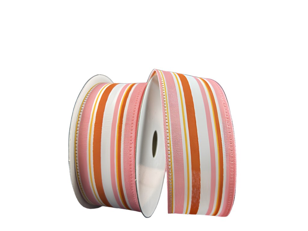 1.5" Vertical Stripes Ribbon: Pink, Orange & Rust (10 Yards) 65431 - 09 - 03 - White Bayou Wreaths & Supply