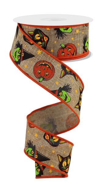 1.5" Vintage Cat/Witch: Two Tone Brown, Multi (10 Yards) RGE182704 - White Bayou Wreaths & Supply