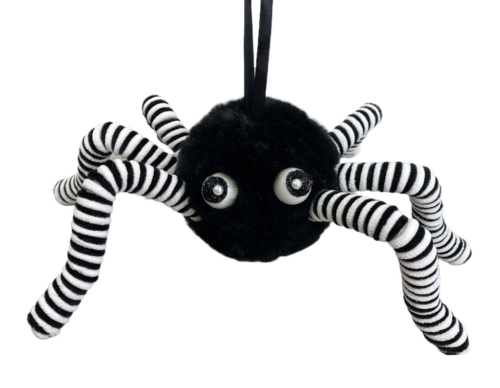 15" W x 5"H Faux Fur Spider: Black, White - 56968BK - White Bayou Wreaths & Supply