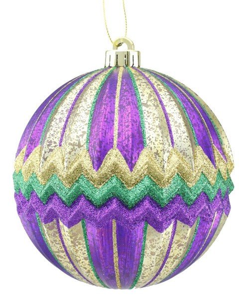 150mm Antique Look Chevron Ball: Mardi Gras - XH955758 - White Bayou Wreaths & Supply