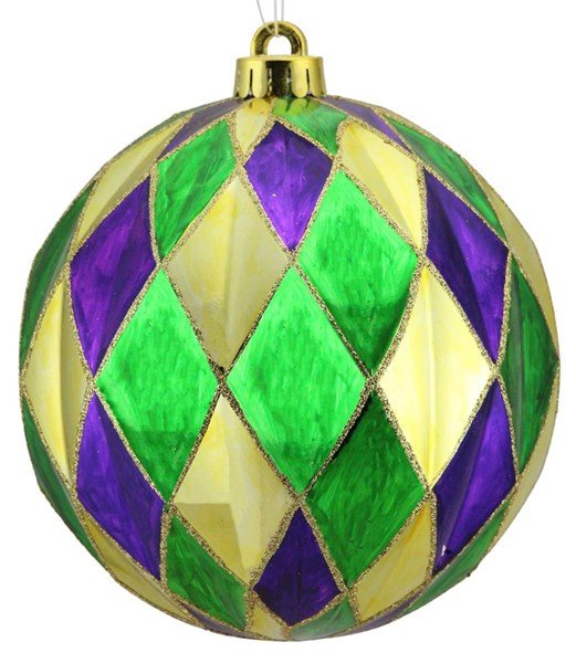 150mm Harlequin Ball Ornament: Mardi Gras - XY8370GT - White Bayou Wreaths & Supply